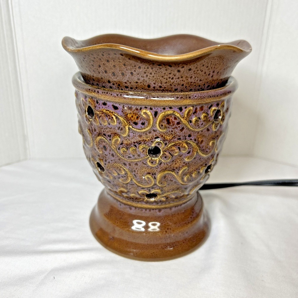 Scentsy DSW Roma Brown Purple Oil Wax‎ Melt Warmer Aroma Floral Print Works!